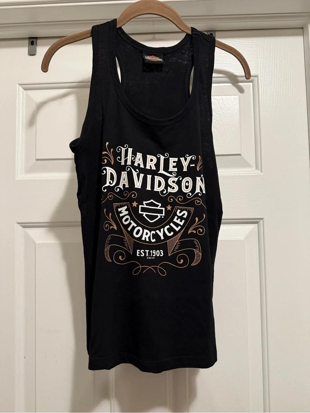 Harley-Davidson Black Tank with White and Copper Graphic (Women’s Size: S) - Picture 1 of 3